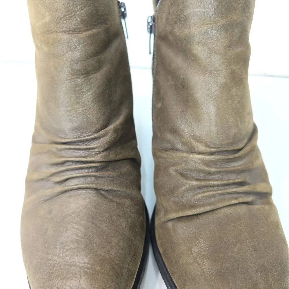 Aerosoles Olive Green Incline Ankle Zip Block Heeled Leather Comfort Booties